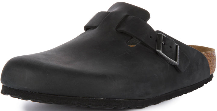 Zoccoli Birkenstock Boston | Vera pelle nera da uomo e donna