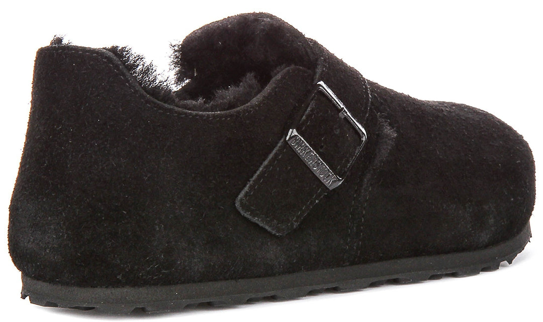 Zoccoli Birkenstock London | Pelle scamosciata nera con fodera in shearling da uomo e donna - calzata stretta