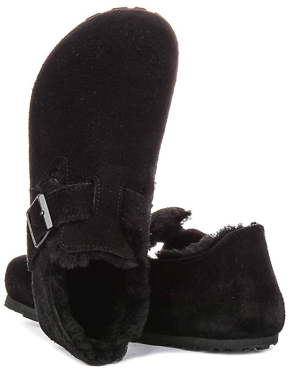 Zoccoli Birkenstock London | Pelle scamosciata nera con fodera in shearling da uomo e donna - calzata stretta