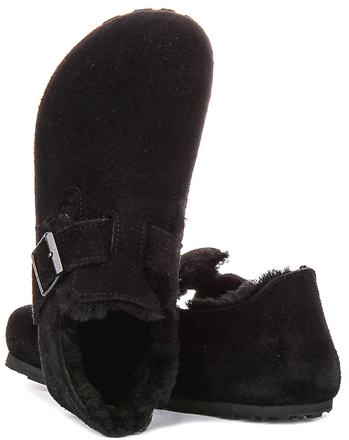 Zoccoli Birkenstock London | Pelle scamosciata nera con fodera in shearling da uomo e donna - calzata stretta