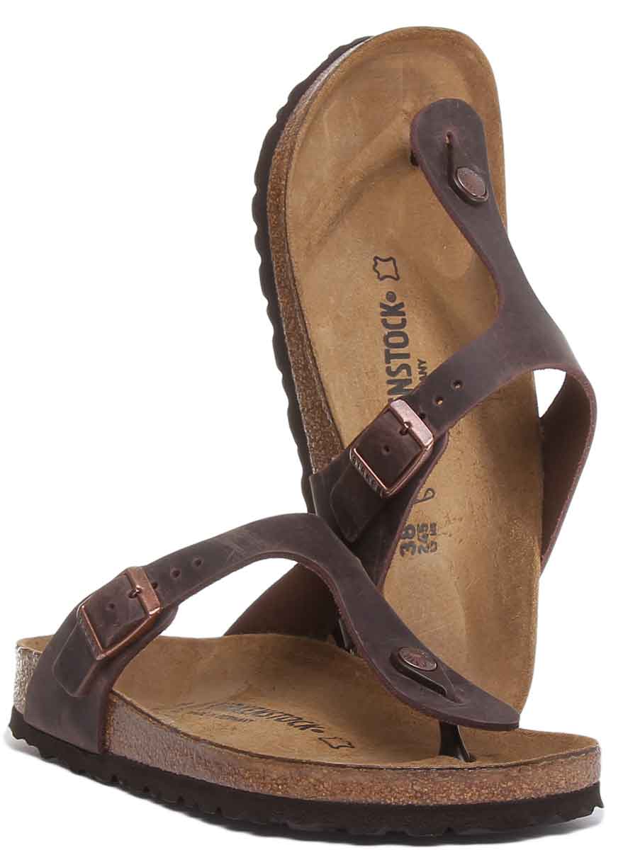 Sandales Birkenstock Gizeh | cuir véritable marron pour femmes