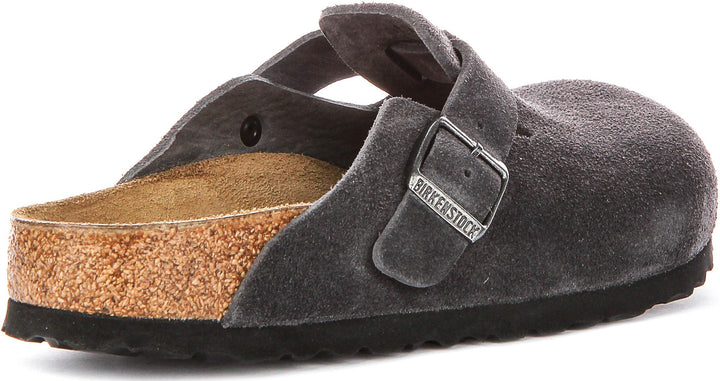 Zoccoli Birkenstock Boston | pelle scamosciata color antracite da uomo e donna - calzata stretta