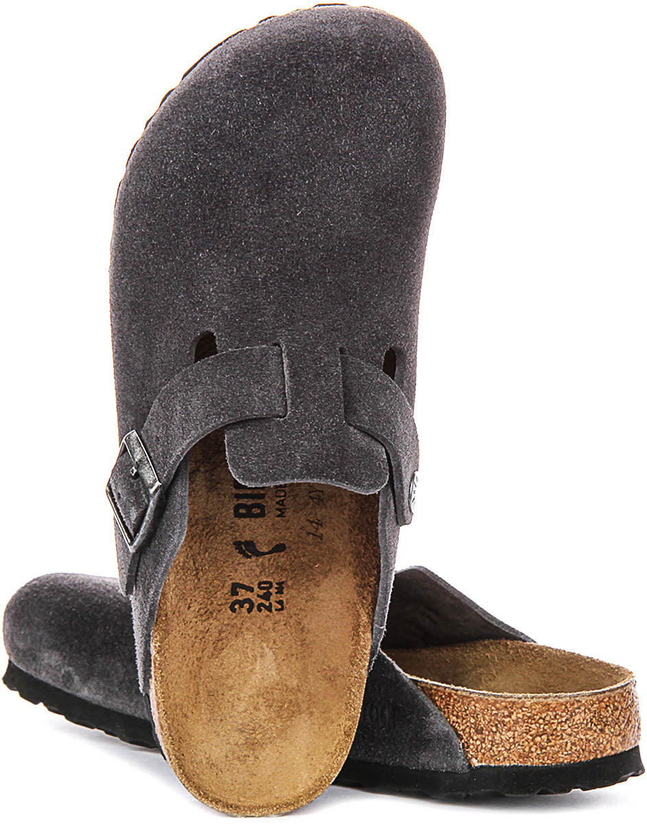 Zoccoli Birkenstock Boston | pelle scamosciata color antracite da uomo e donna - calzata stretta