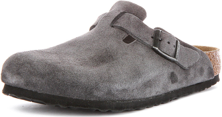 Zoccoli Birkenstock Boston | Birko-Flor color antracite da uomo e donna - calzata regolare