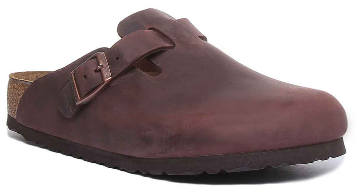 Sabots Birkenstock Boston | cuir véritable marron foncé pour hommes