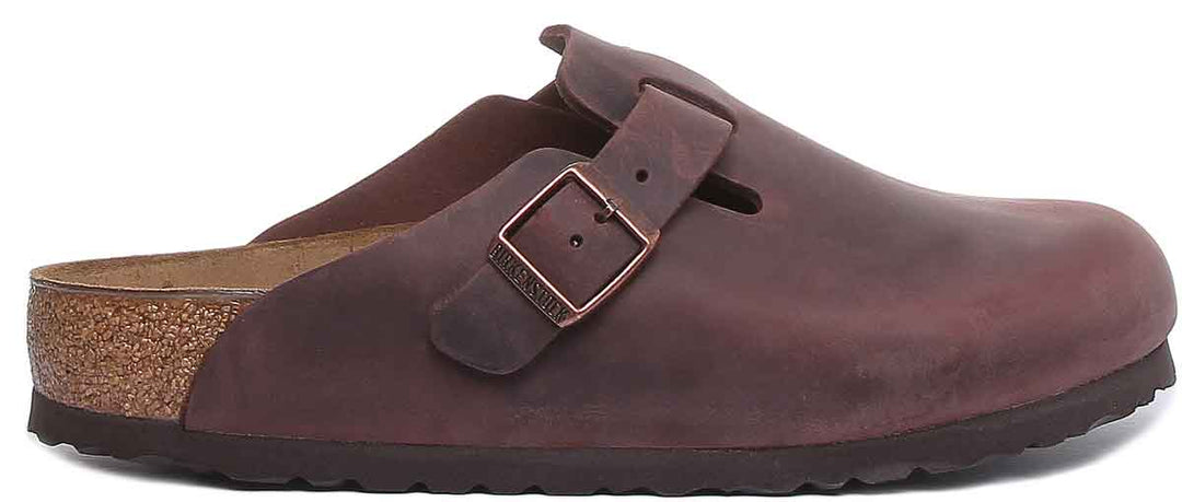 Sabots Birkenstock Boston | cuir véritable marron foncé pour hommes