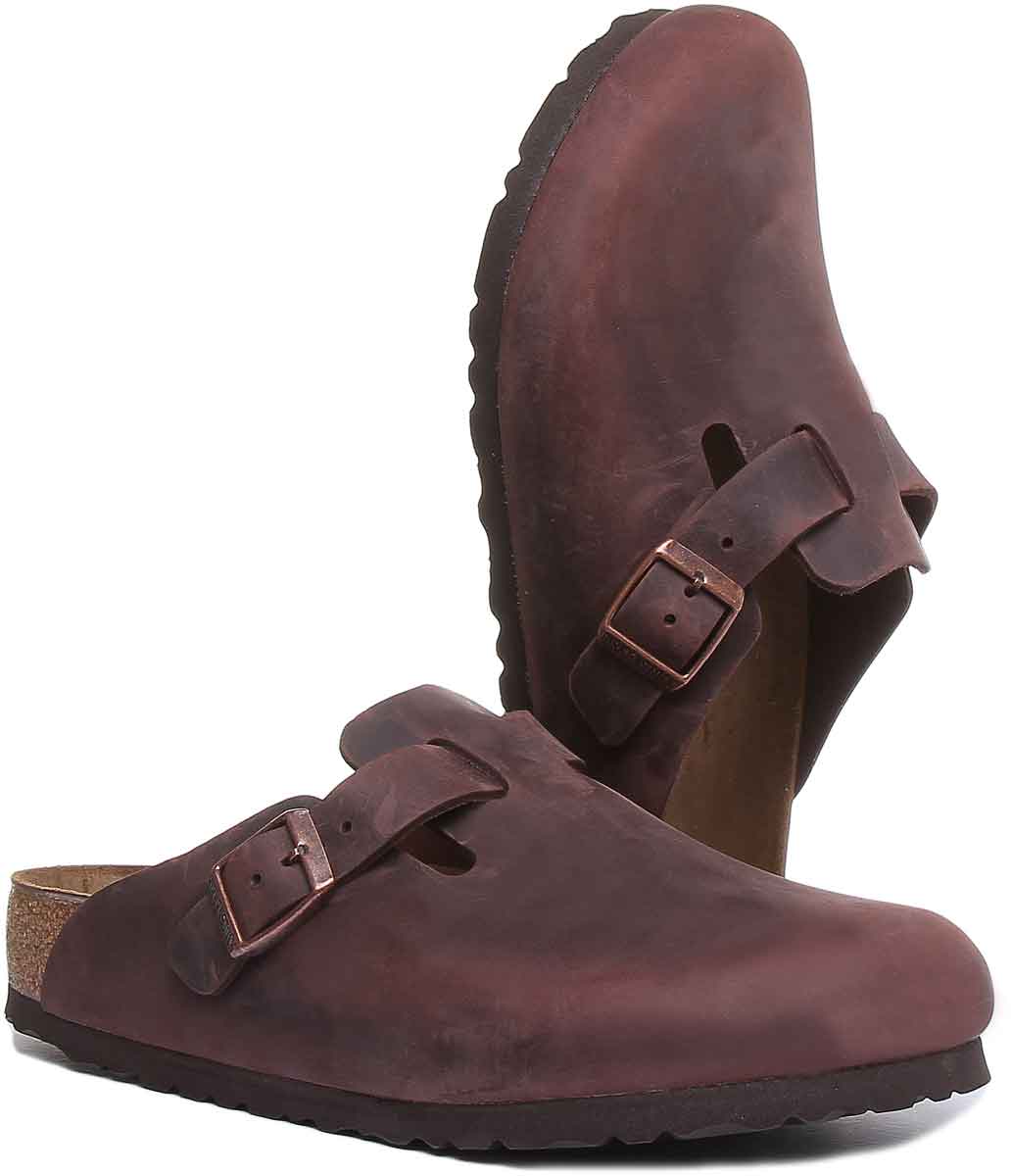 Sabots Birkenstock Boston | cuir véritable marron foncé pour hommes