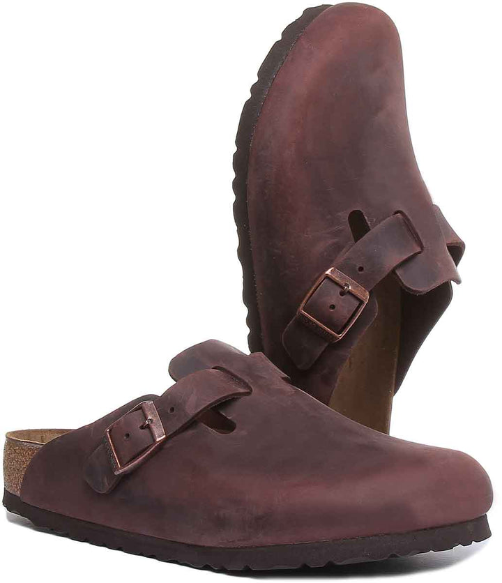 Sabots Birkenstock Boston | cuir véritable marron foncé pour hommes