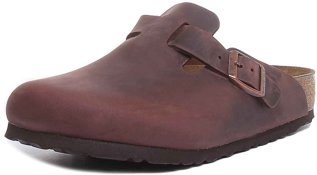 Sabots Birkenstock Boston | cuir véritable marron foncé pour hommes