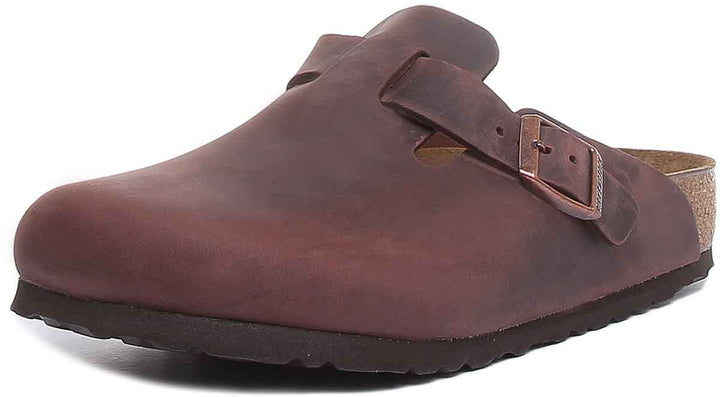 Sabots Birkenstock Boston | cuir véritable marron foncé pour hommes