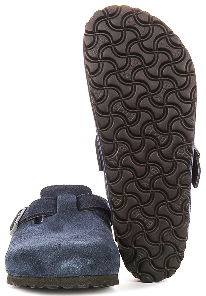 Zoccoli Birkenstock Boston | Pelle scamosciata blu navy con fodera in shearling da donna - calzata regolare