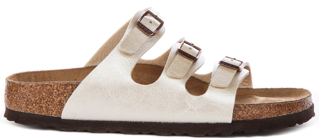 Sandales Birkenstock Florida | Birko-Flor blanc perle pour femme - coupe étroite