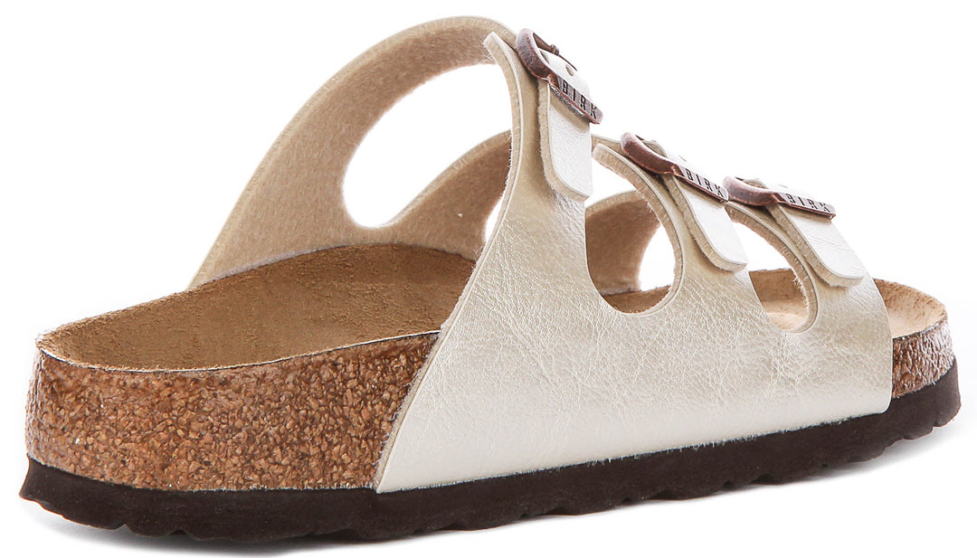 Sandales Birkenstock Florida | Birko-Flor blanc perle pour femme - coupe étroite