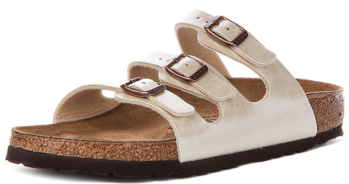 Sandales Birkenstock Florida | Birko-Flor blanc perle pour femme - coupe étroite