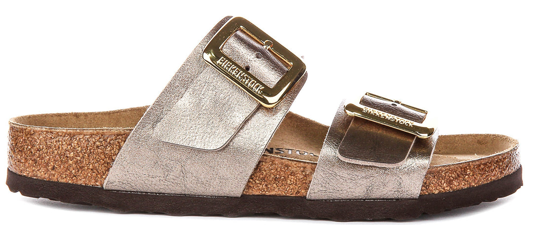 Birkenstock Sydney Cushion-klompen | taupekleurig suèdeleer voor dames – normale pasvorm