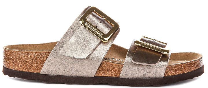 Birkenstock Sydney Cushion-klompen | taupekleurig suèdeleer voor dames – normale pasvorm