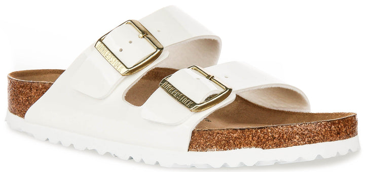 Sandalias Birkenstock Arizona | Piel con acabado charol blanco, para mujer, horma regular