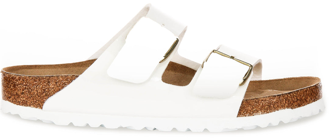 Sandalias Birkenstock Arizona | Piel con acabado charol blanco, para mujer, horma regular