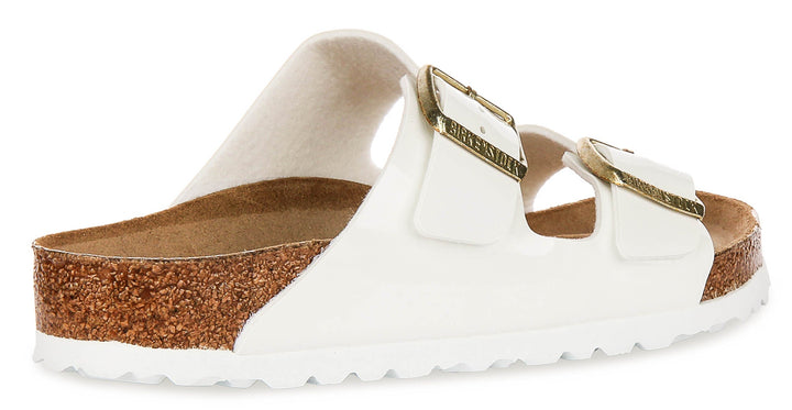 Sandalias Birkenstock Arizona | Piel con acabado charol blanco, para mujer, horma regular