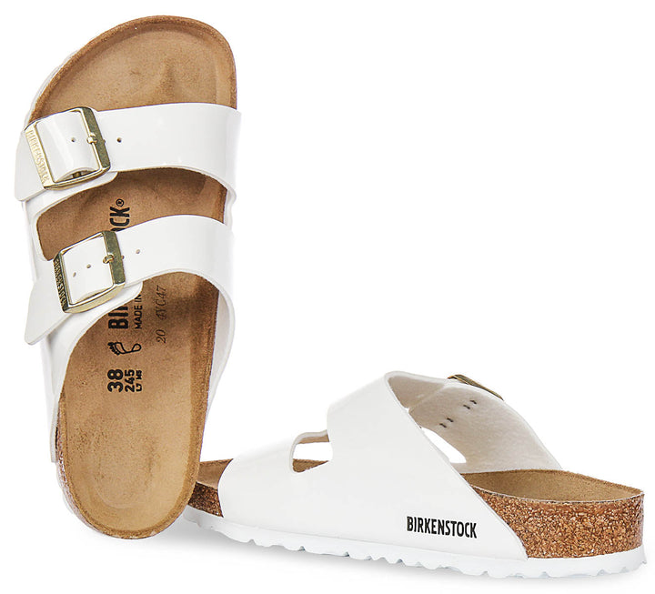 Sandalias Birkenstock Arizona | Piel con acabado charol blanco, para mujer, horma regular