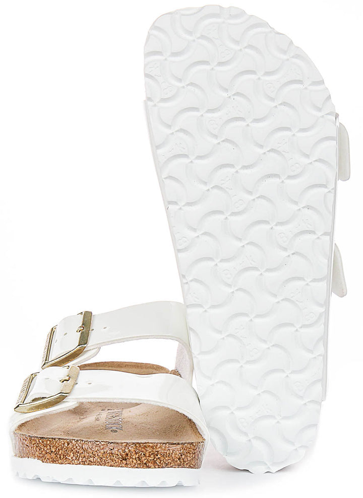 Sandalias Birkenstock Arizona | Piel con acabado charol blanco, para mujer, horma regular