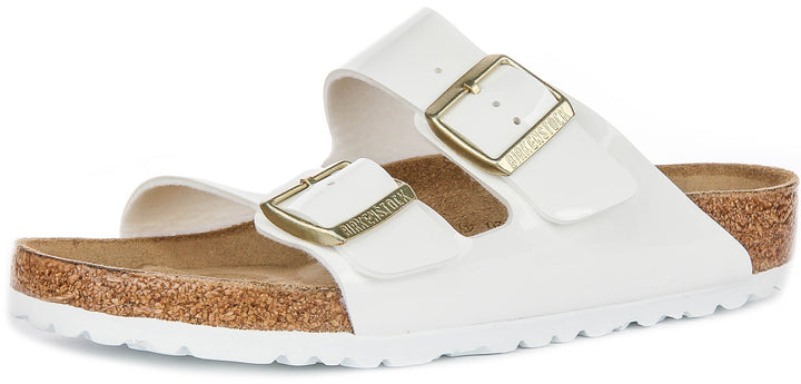Sandalias Birkenstock Arizona | Piel con acabado charol blanco, para mujer, horma regular